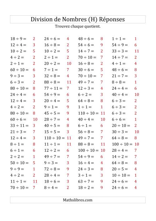 Division de Nombres Jusqu'à 121 (H) page 2