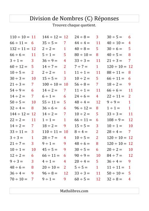 Division de Nombres Jusqu'à 144 (C) page 2