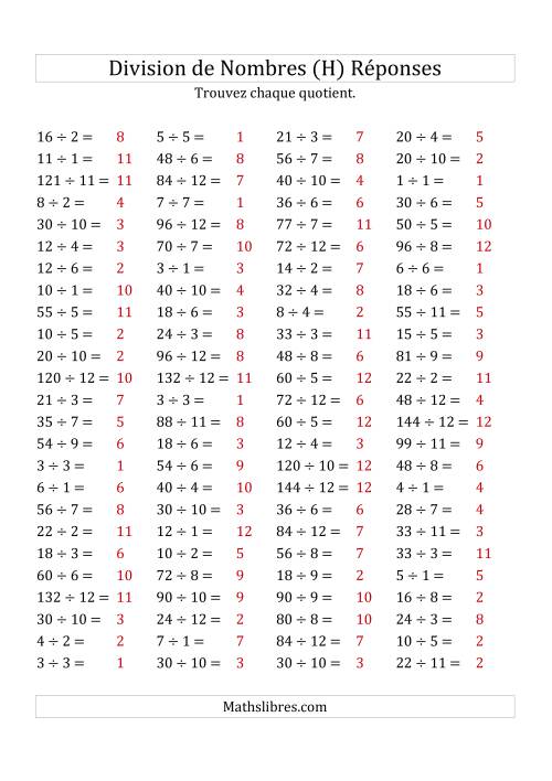 Division de Nombres Jusqu'à 144 (H) page 2