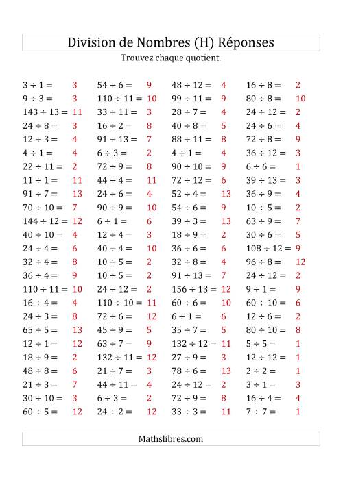 Division de Nombres Jusqu'à 169 (H) page 2