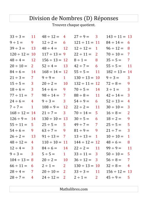 Division de Nombres Jusqu'à 196 (D) page 2