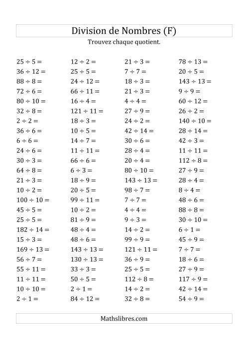 Division de Nombres Jusqu'à 196 (F)
