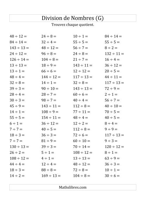 Division de Nombres Jusqu'à 196 (G)