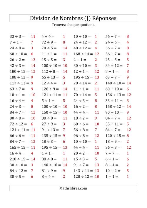Division de Nombres Jusqu'à 225 (J) page 2