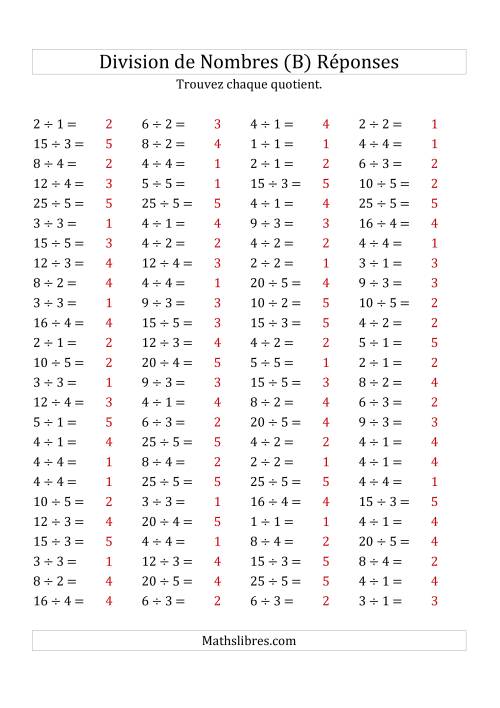 Division de Nombres Jusqu'à 25 (B) page 2