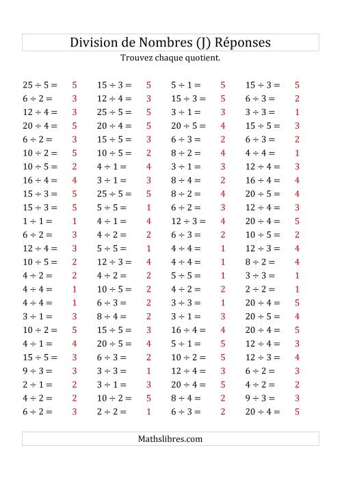 Division de Nombres Jusqu'à 25 (J) page 2