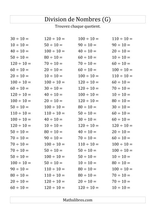 Division de Nombres Par 10 (Quotient 1 - 12) (G)