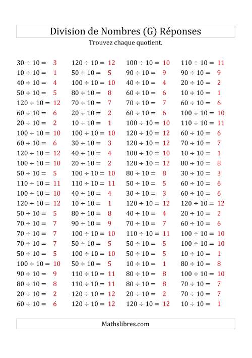 Division de Nombres Par 10 (Quotient 1 - 12) (G) page 2