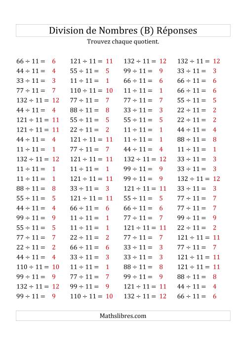 Division de Nombres Par 11 (Quotient 1 - 12) (B) page 2