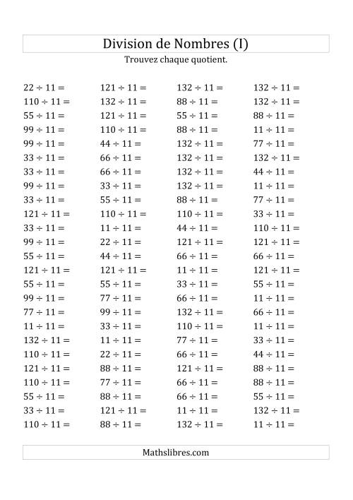 Division de Nombres Par 11 (Quotient 1 - 12) (I)