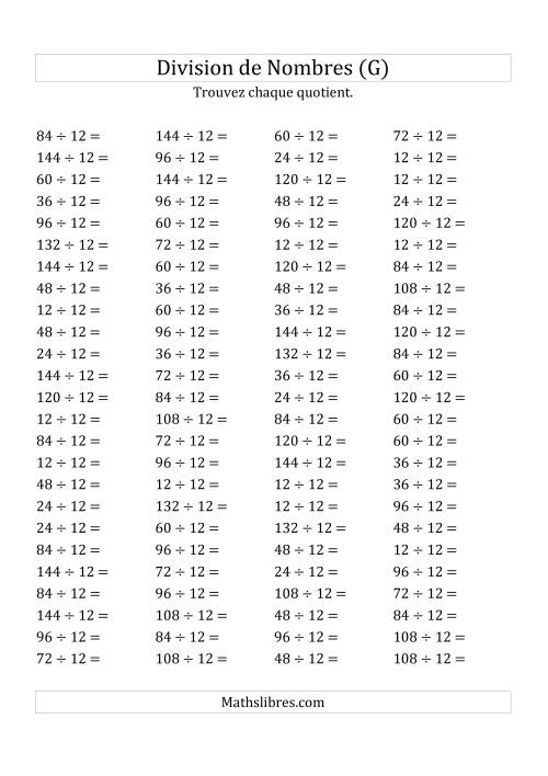 Division de Nombres Par 12 (Quotient 1 - 12) (G)