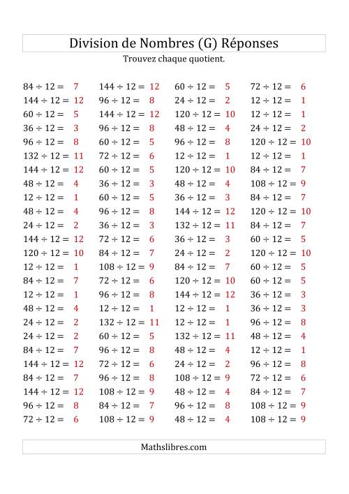 Division de Nombres Par 12 (Quotient 1 - 12) (G) page 2