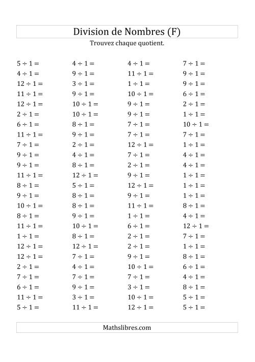 Division de Nombres Par 1 (Quotient 1 - 12) (F)