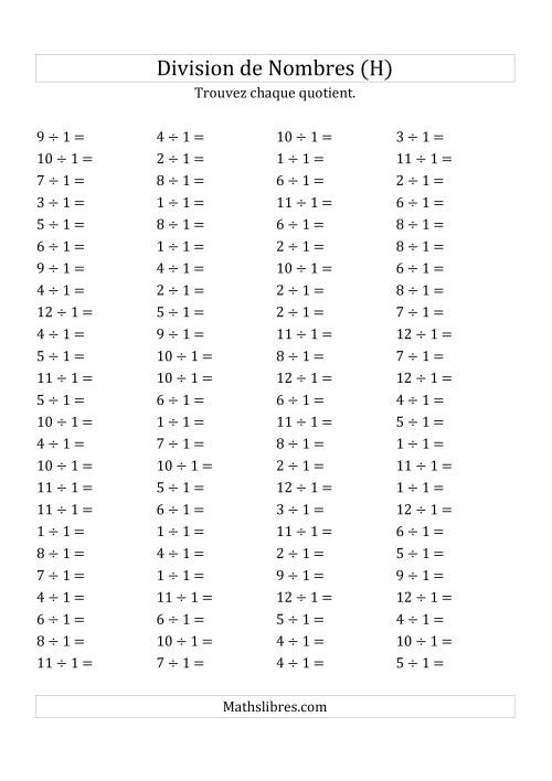 Division de Nombres Par 1 (Quotient 1 - 12) (H)