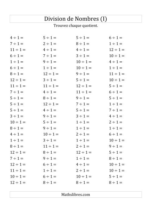 Division de Nombres Par 1 (Quotient 1 - 12) (I)