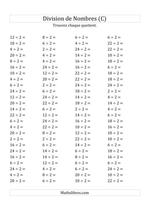 Division de Nombres Par 2 (Quotient 1 - 12) (C)