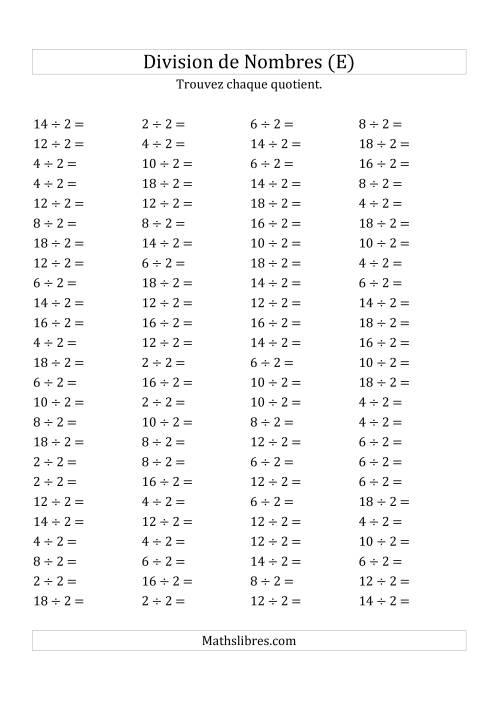 Division de Nombres Par 2 (Quotient 1 - 9) (E)