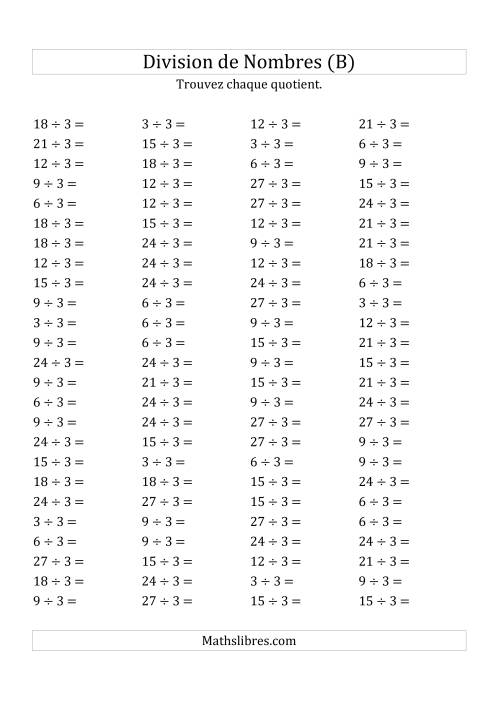 Division de Nombres Par 3 (Quotient 1 - 9) (B)