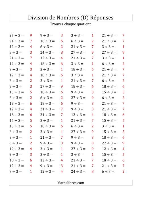 Division de Nombres Par 3 (Quotient 1 - 9) (D) page 2