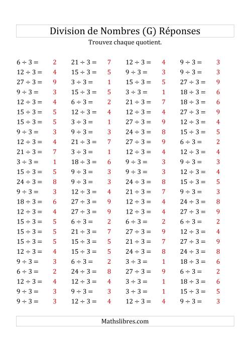 Division de Nombres Par 3 (Quotient 1 - 9) (G) page 2