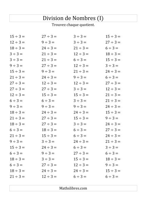 Division de Nombres Par 3 (Quotient 1 - 9) (I)