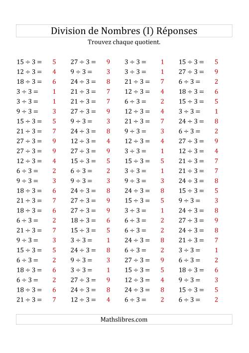 Division de Nombres Par 3 (Quotient 1 - 9) (I) page 2
