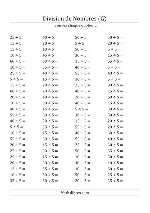 Division de Nombres Par 5 (Quotient 1 - 12) (G)