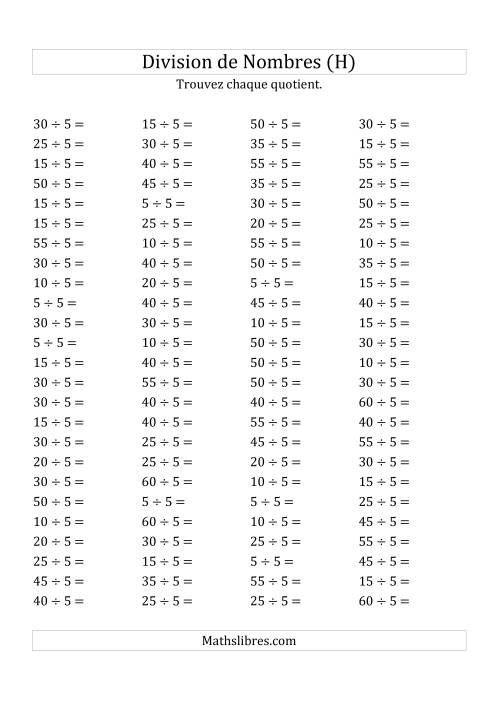 Division de Nombres Par 5 (Quotient 1 - 12) (H)