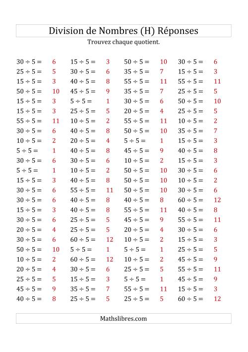 Division de Nombres Par 5 (Quotient 1 - 12) (H) page 2