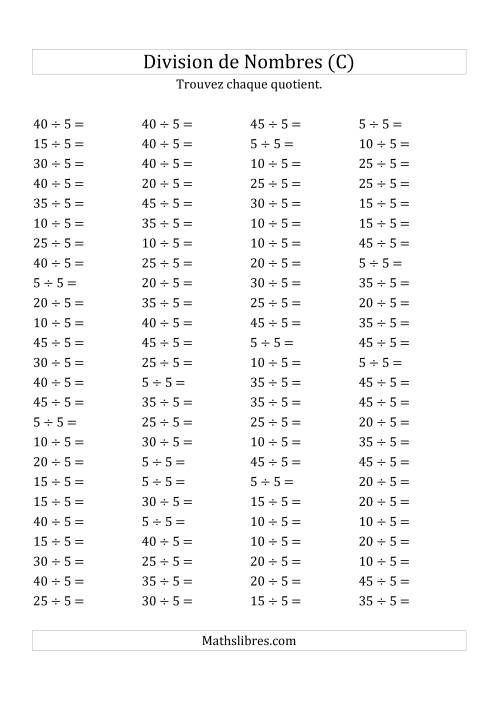 Division de Nombres Par 5 (Quotient 1 - 9) (C)