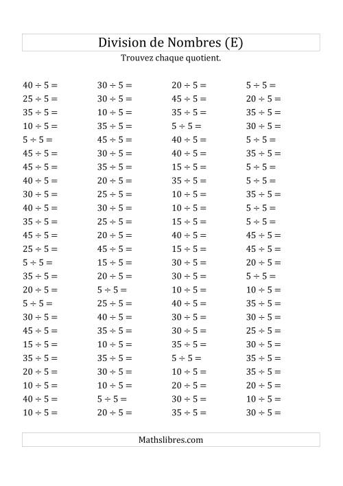 Division de Nombres Par 5 (Quotient 1 - 9) (E)