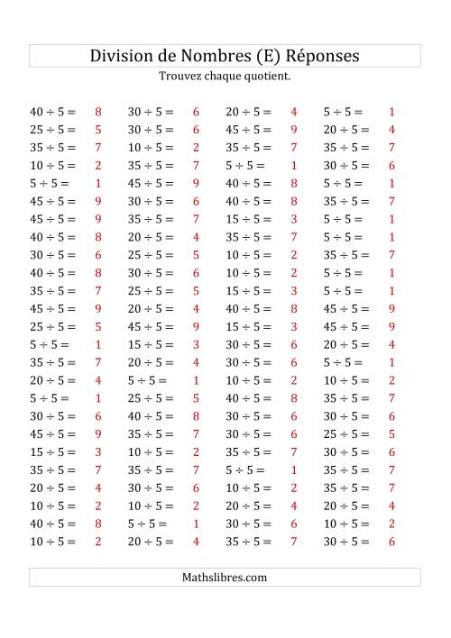 Division de Nombres Par 5 (Quotient 1 - 9) (E) page 2