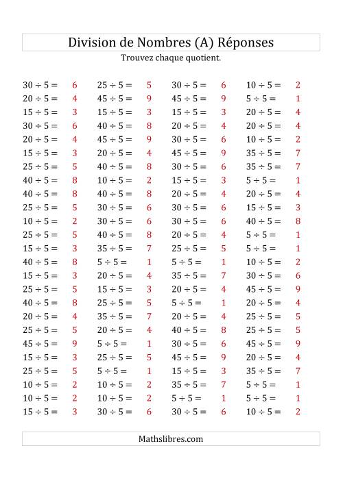 Division de Nombres Par 5 (Quotient 1 - 9) (Tout) page 2