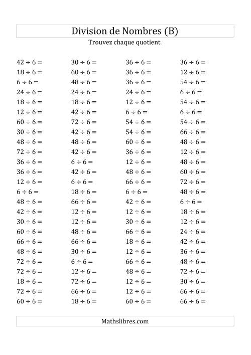 Division de Nombres Par 6 (Quotient 1 - 12) (B)