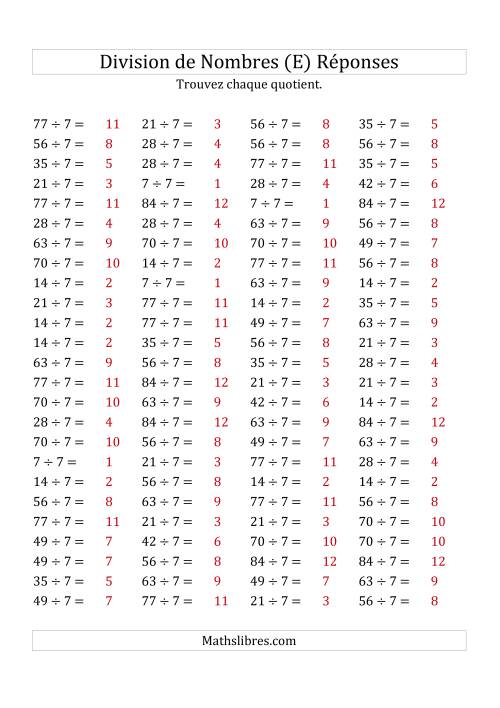 Division de Nombres Par 7 (Quotient 1 - 12) (E) page 2