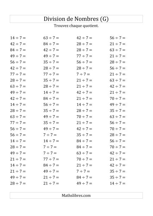 Division de Nombres Par 7 (Quotient 1 - 12) (G)