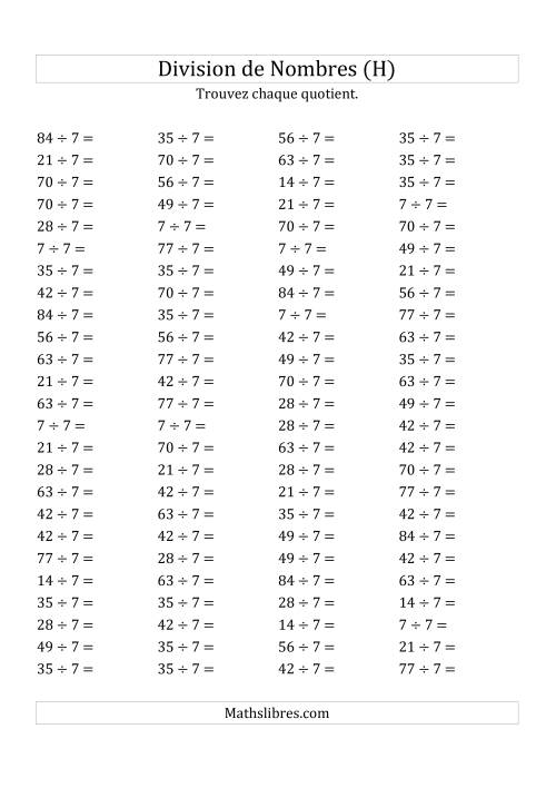 Division de Nombres Par 7 (Quotient 1 - 12) (H)