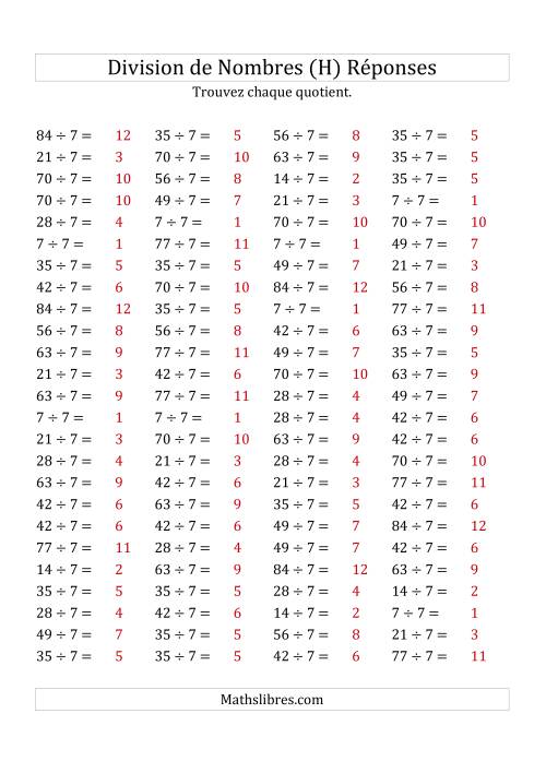 Division de Nombres Par 7 (Quotient 1 - 12) (H) page 2