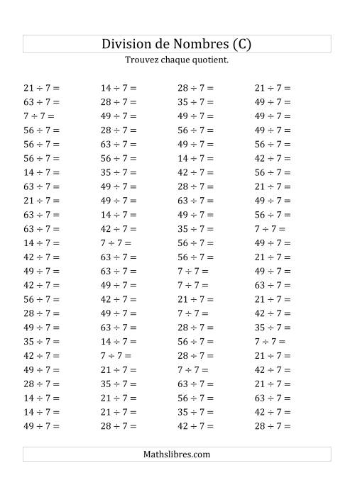 Division de Nombres Par 7 (Quotient 1 - 9) (C)