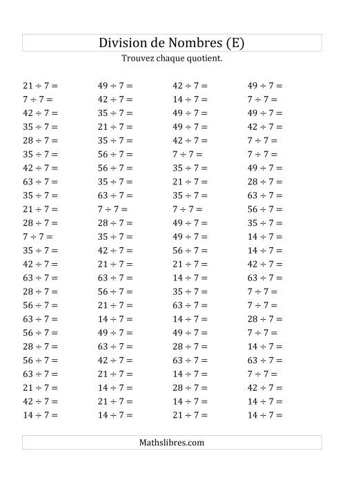 Division de Nombres Par 7 (Quotient 1 - 9) (E)