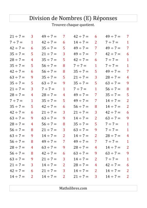 Division de Nombres Par 7 (Quotient 1 - 9) (E) page 2