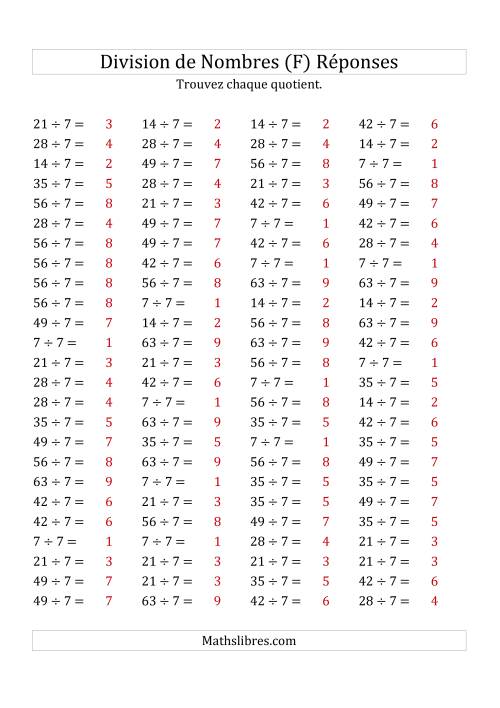 Division de Nombres Par 7 (Quotient 1 - 9) (F) page 2