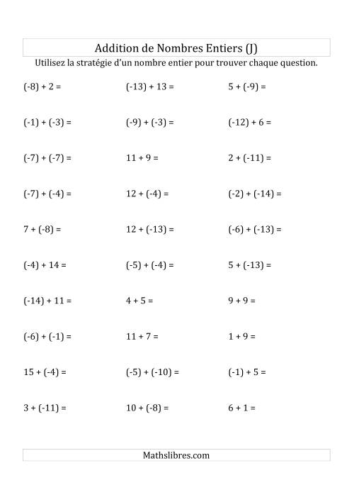 Addition de Nombres Entiers de (-15) à (+15) (Parenthèses sur les Nombres Négatifs) (J)