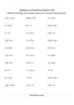 Addition de Nombres Entiers de (-9) à (+9) (Parenthèses sur les Nombres Négatifs)