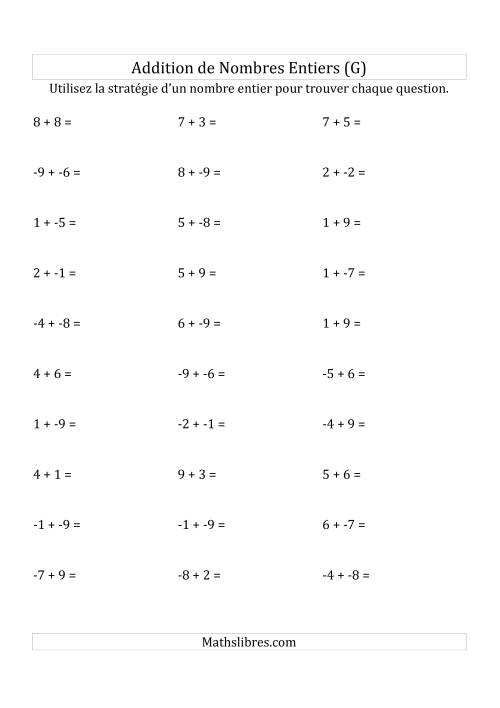 Addition de Nombres Entiers de (-9) à (+9) (Sans les Parenthèses) (G)