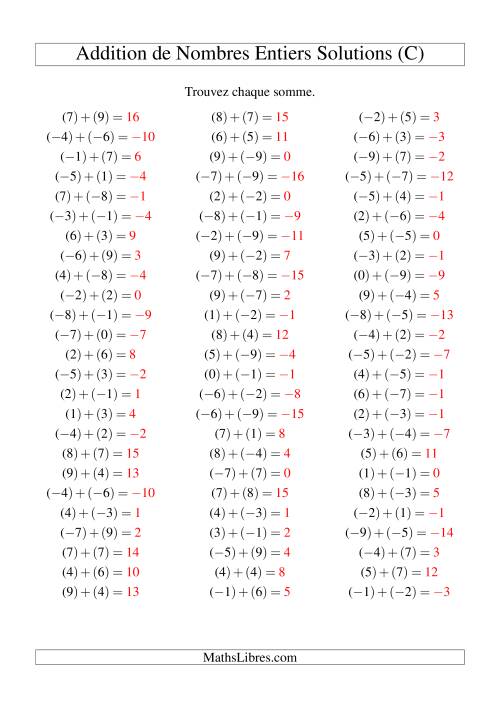 Addition de nombres entiers (-9 à 9) (75 par page) (C) page 2