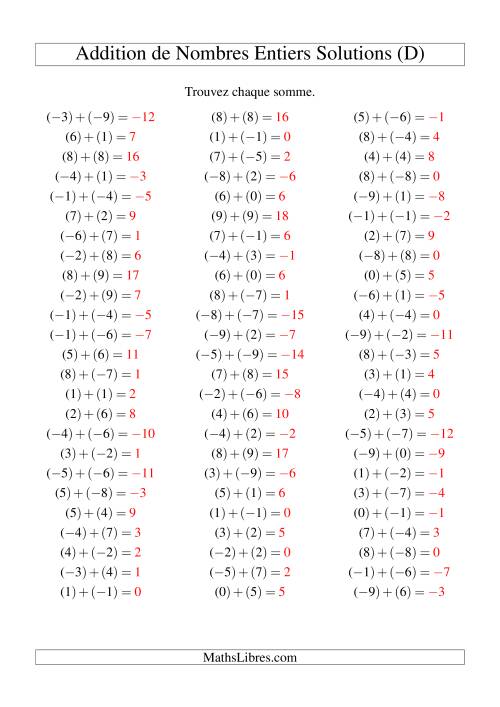 Addition de nombres entiers (-9 à 9) (75 par page) (D) page 2