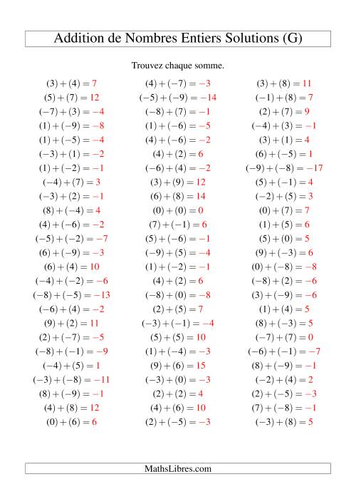 Addition de nombres entiers (-9 à 9) (75 par page) (G) page 2