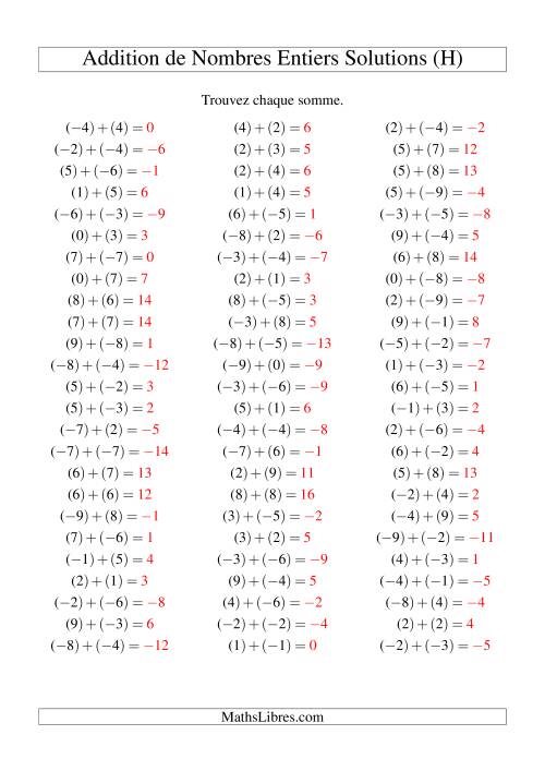 Addition de nombres entiers (-9 à 9) (75 par page) (H) page 2