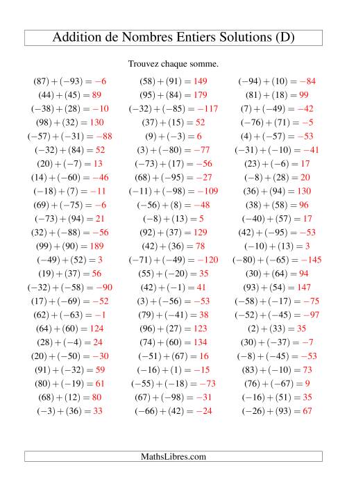 Addition de nombres entiers (-99 à 99) (75 par page) (D) page 2